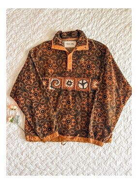 Story mfg. Polite Crochet Detail Organic Cotton Velvet Pullover Size XS